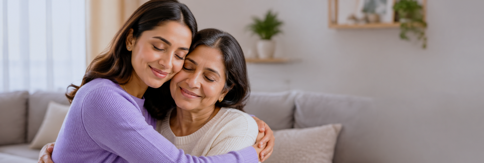 Daughter embracing her mother, better support today, a brighter tomorrow